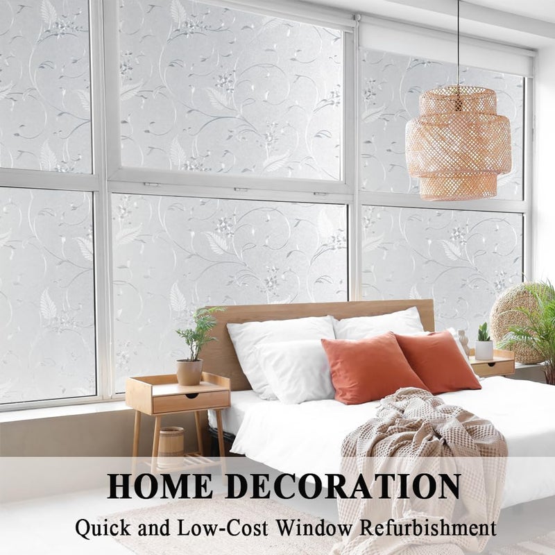Mikomer Privacy Window Film Etched Flowers Static Cling Glass Door Film, Non Adhesive Heat Control Anti UV Window Cling for Office and Home Decoration,23.6 inches by 118 inches - Image 5